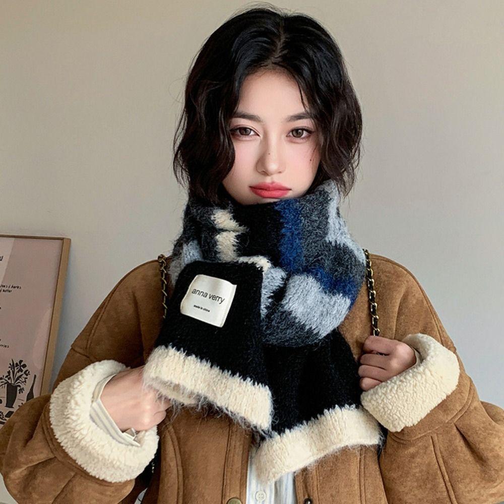 Korean Style Knitted Stripe Scarf Thickened Women Winter Scarves Multicolor Cashmere Shawl  Girls