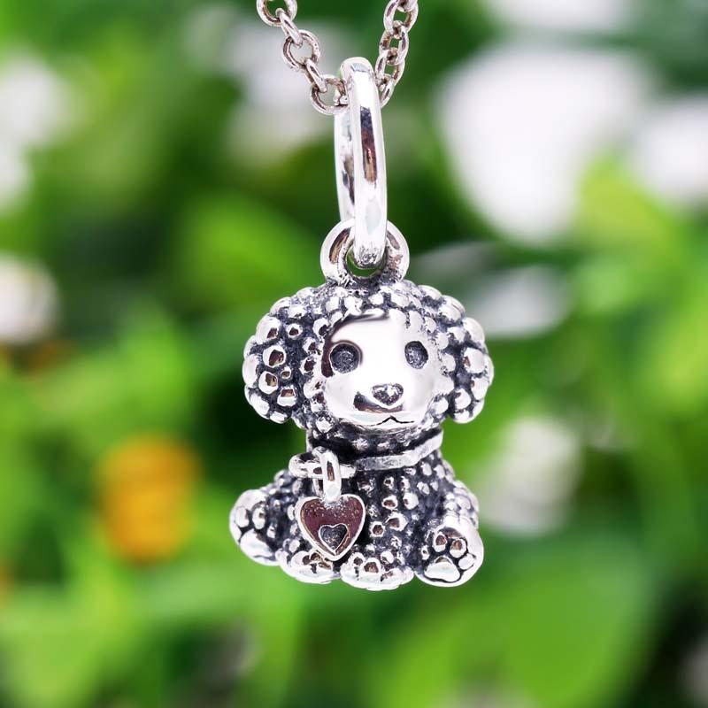 925 Sterling Silver Charms Beads Original Poodle Bulldog Dog Pendant Charm Fit Fashion Bracelet Necklace Diy Jewelry for Women