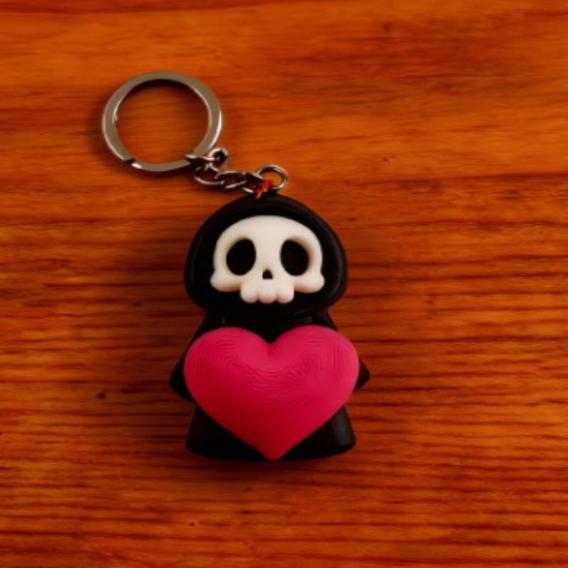 Cute Grim Reaper Keychain with Heart Gothic Skeleton Key Ring Scratch-Proof Pendant for Notebook Bag Decor Student Gift
