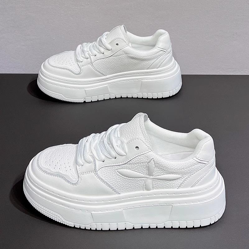 Осенние кожаные белые кроссовки на платформе женская обувь толстая подошва женская повседневная обувь шнуровка женская обувь для увеличения роста дамы