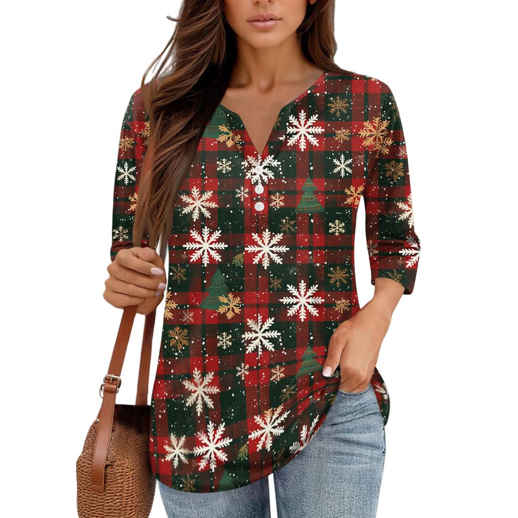 Рубашки с рукавом 3/4 для женщин, футболки с принтом, блузки, повседневные базовые топы больших размеров, пуловеры