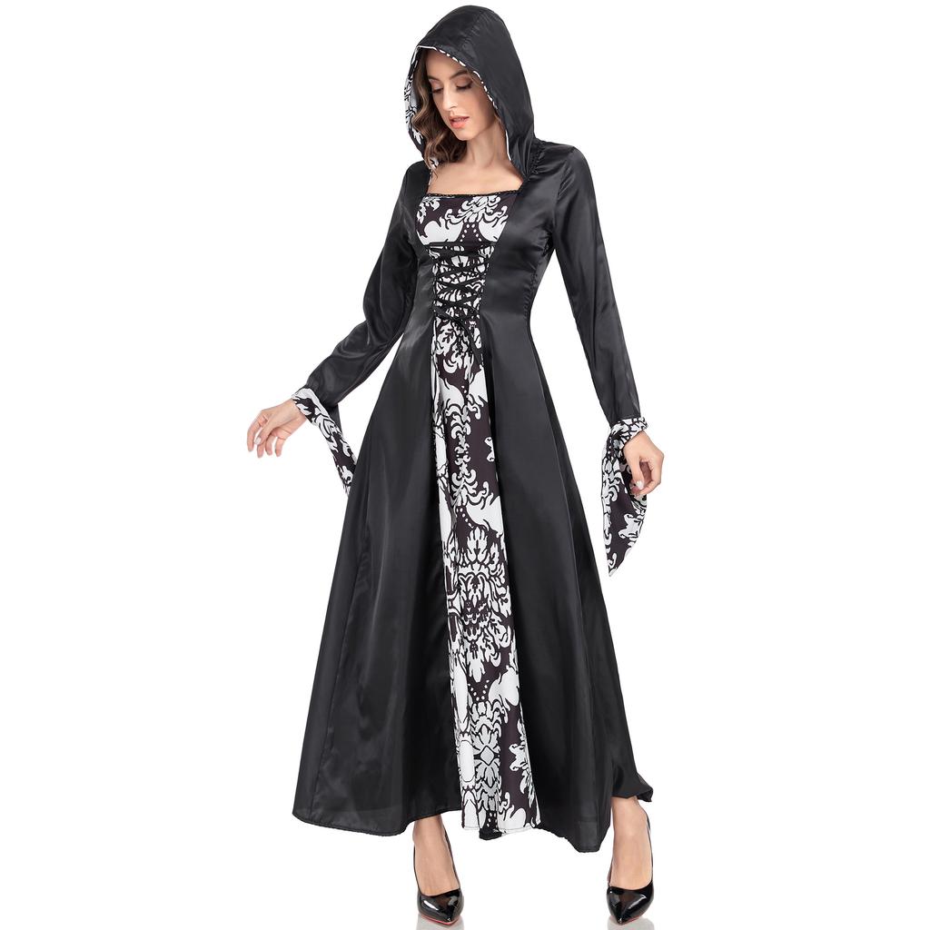 S-XXXL Средневековое винтажное платье с принтом панк COS, костюм ведьмы на Хэллоуин