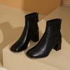 Fashion Temperament French Square Head Back Zipper Short Boots for Women Shoes Autumn/winter Thick High Heels Chelsea Boot Botines Mujer