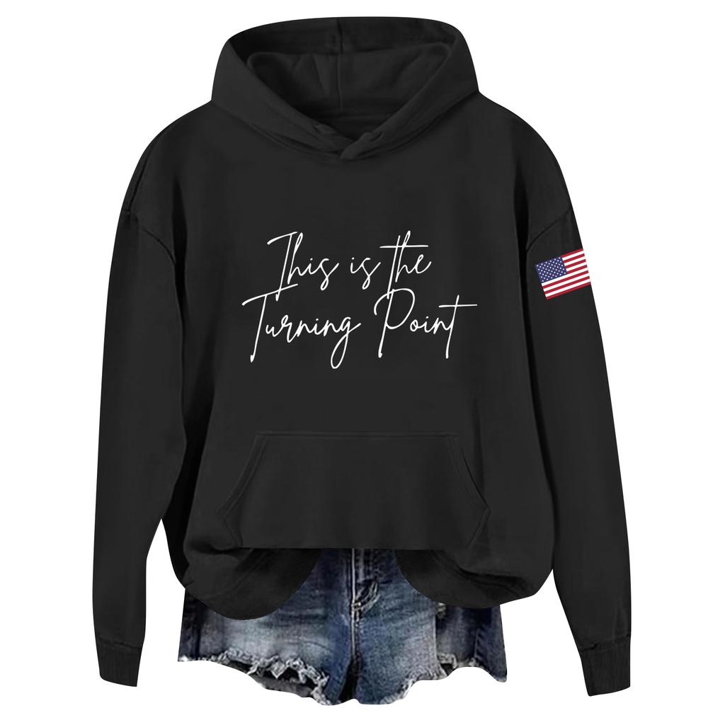 Women's Casual Fashion Print Long Sleeve Hooded Sweatshirt Top
