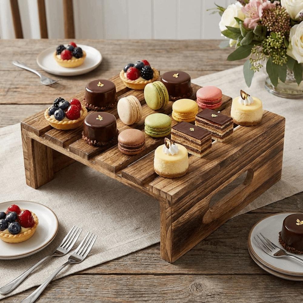 Solid Wood Cake Rack Rustic Food Display Rack Dim Sum Rack Cupcake Display Riser Charcuterie