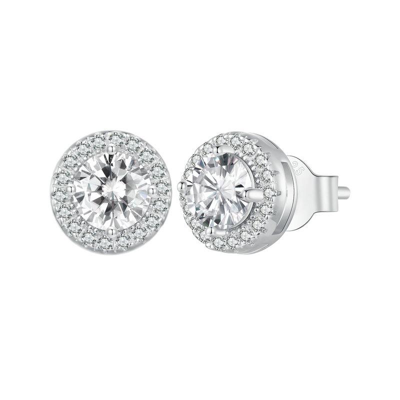BAMOER Platinum Plated Halo CZ Stud Earrings 925 Sterling Silver Hypoallergenic Classic Elegant Earrings Fashion Jewellry
