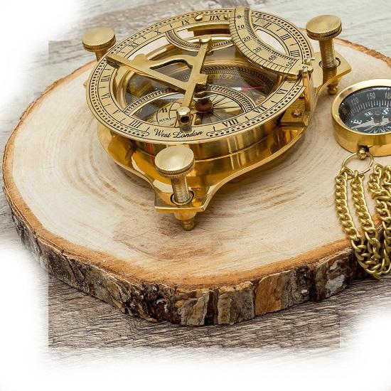 Латунь Золотое Солнце, Часы Компас Винтажный Морской Солнечные Часы Компас 10,16 см