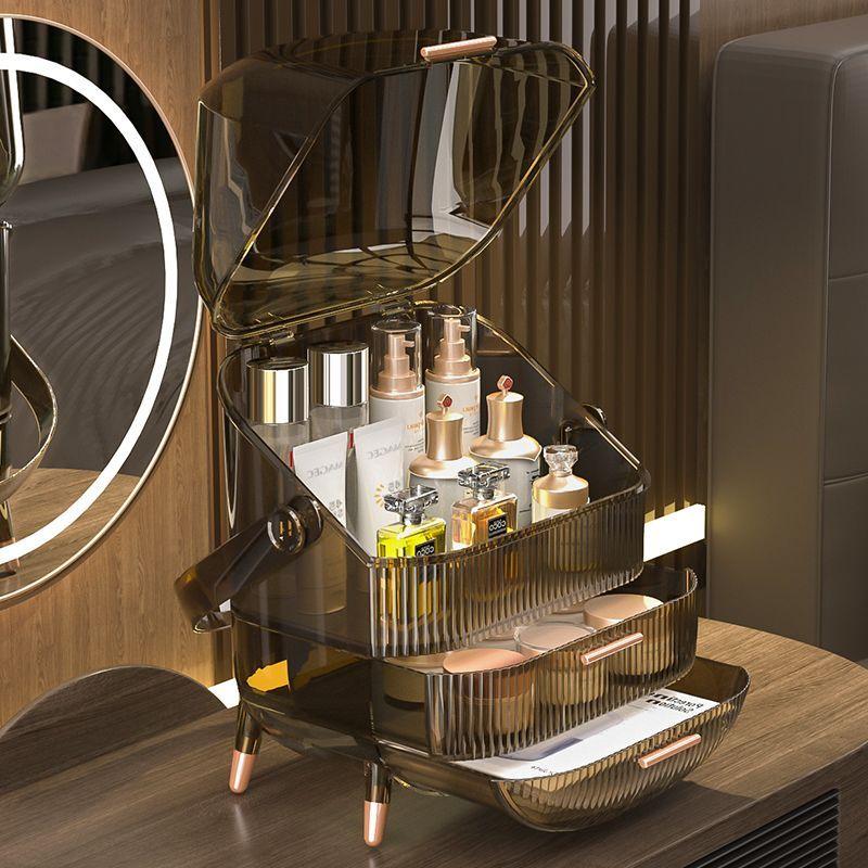 Большая вместительная коробка для хранения косметики, водонепроницаемый пылезащитный настольный органайзер для макияжа, прозрачный ящик для хранения средств по уходу за кожей