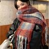 Mohair Winter Cashmere Scarves Tassel Long Shawl Retro Plaid Wool Scarf  Girl