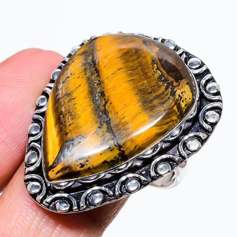 Natural Tiger Eye Gemstone Handmade 925 Sterling Silver Gift Ring Size 6 W9a53