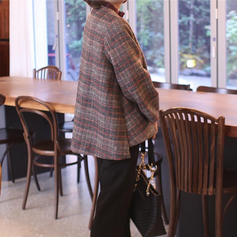 Shiz MAdAm Women A Line Round Check Wool jAcket J31627