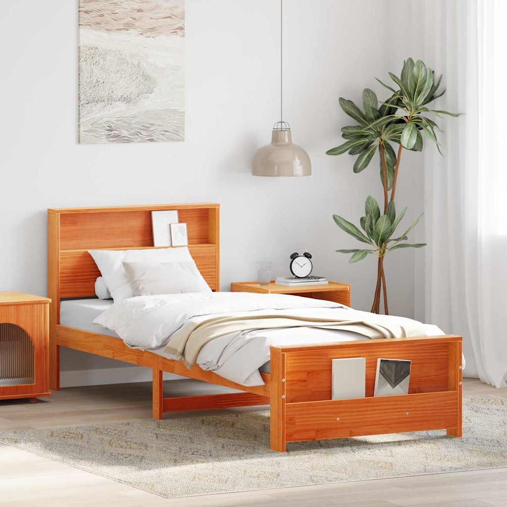 Bed Frame with Headboard Wax Brown 75 x 190 cm Engineered Wood