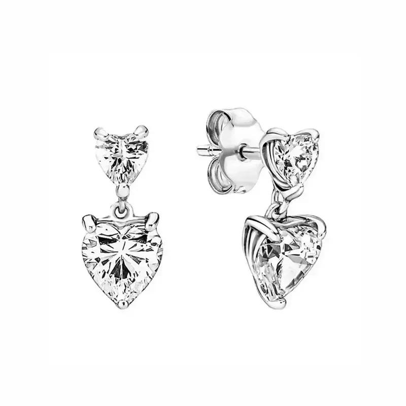 Серьги-сердечки из серебра 925 пробы Изысканные Блестящие Круглые Легкая Роскошь Ювелирные изделия Идеальные Праздничные Подарки для Нее