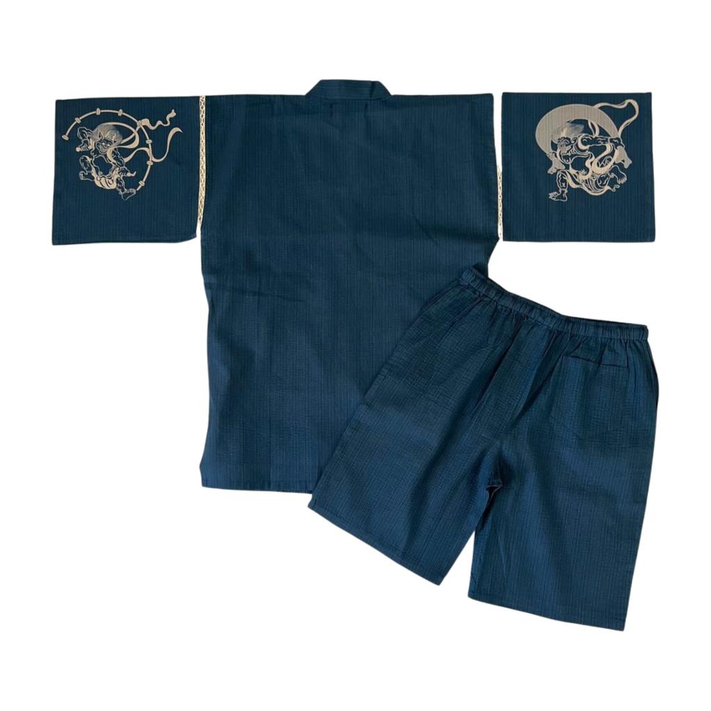 Эдотэн Джинбей Прохладное Лето Оригинальный Японский Дизайн Бог Ветра и Бог Грома Размер 5XL Мужской Шиджира-тканый (Джинбэй), Носить, 100% хлопок, окрашено вытравным способом,