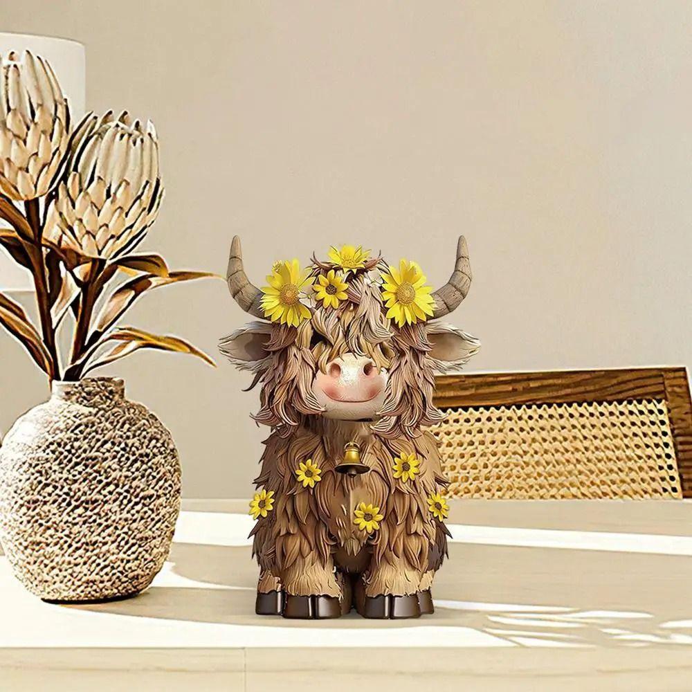 Cute Cow Figurine Decorative Animal Sculpture Ornament Crafts Highland Cow Statue  Cabinet