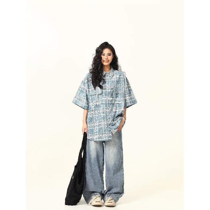 Клетчатая ретро-рубашка, мужская летняя одежда, стиль Гонконга, студенческий свободный и нишевый дизайн, забавный новый мужской топ для ношения на открытом воздухе