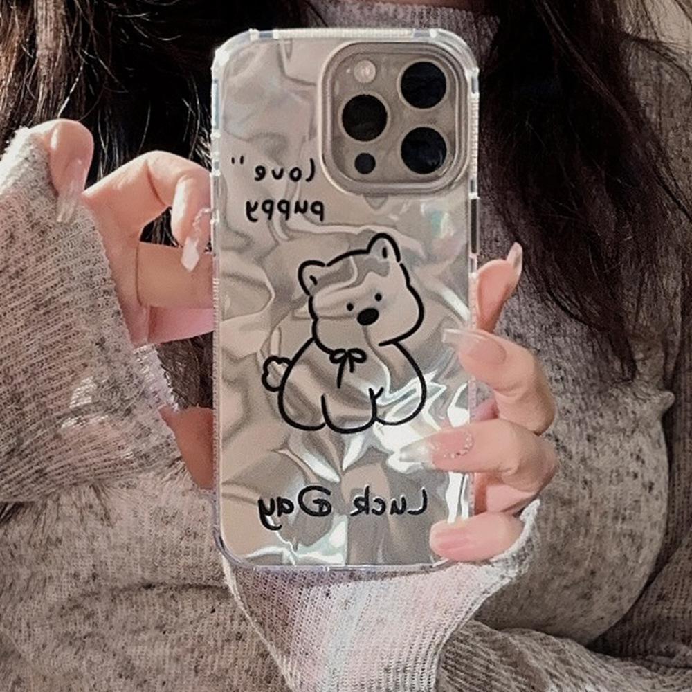 Посеребренный чехол Ins Line Dog для iPhone 16 для Apple Phone Case 14 Pro Max Лазерный