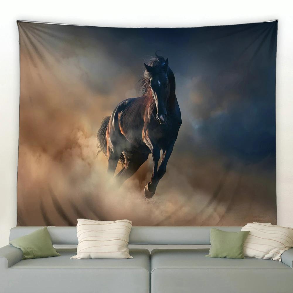 Тканое полотно с принтом Pentium Horse, настенный гобелен, полиэфирная ткань, декор для гостиной, рисунок диких животных, большой плед для дивана