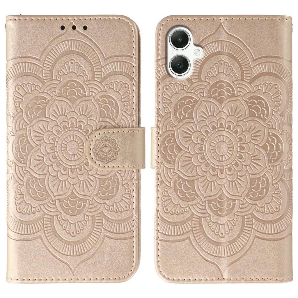For Samsung Galaxy A06 4G/5G/A07 Case PU Leather Mandala Imprinted Design Wallet Phone Cover with Wrist Strap