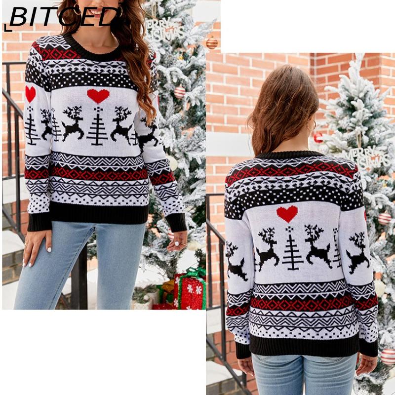 BITCED Jacquard Casual Crewneck Christmas Sweater Lazy-chic Autumn/Winter Women's Knitted Jumper
