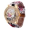 Rose Pattern Leather Band Analog Quartz  Wrist Watches WH