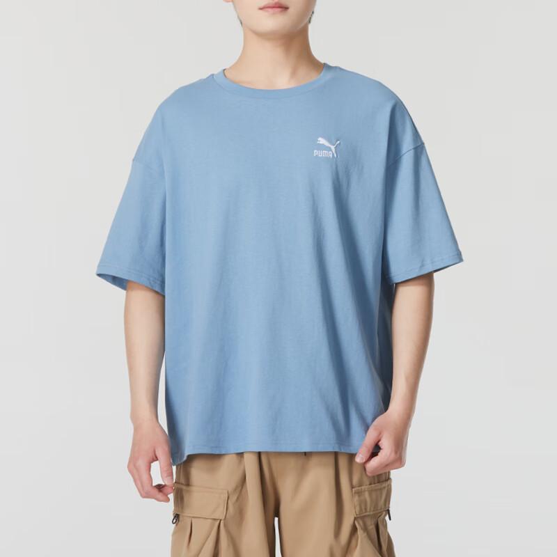 Puma Solid Color Logo Embroidered Sports Breathable Round Neck Short Sleeve T-Shirt Unisex Tops Blue 627004-20