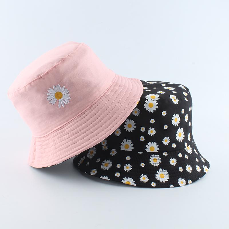 Summer Daisies Bucket Hat Women Fashion Cotton Beach Sun Hats Reversible Bob chapeau Femme Floral Hat Fisherman Hat