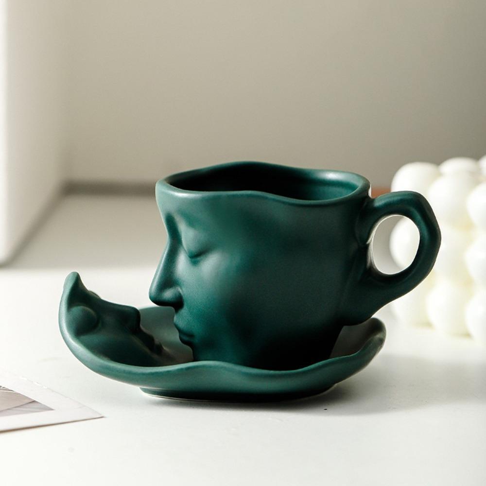 Face Shape Kissing Face Cups With Tray Coffee Cup Unique Artistic Ceramic Mug Home Use