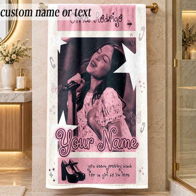 Beach TowelOlivia Rodrigo Custom Name Text Personalized Soft Towel for Beach Pool Indoor Home Decor Gift