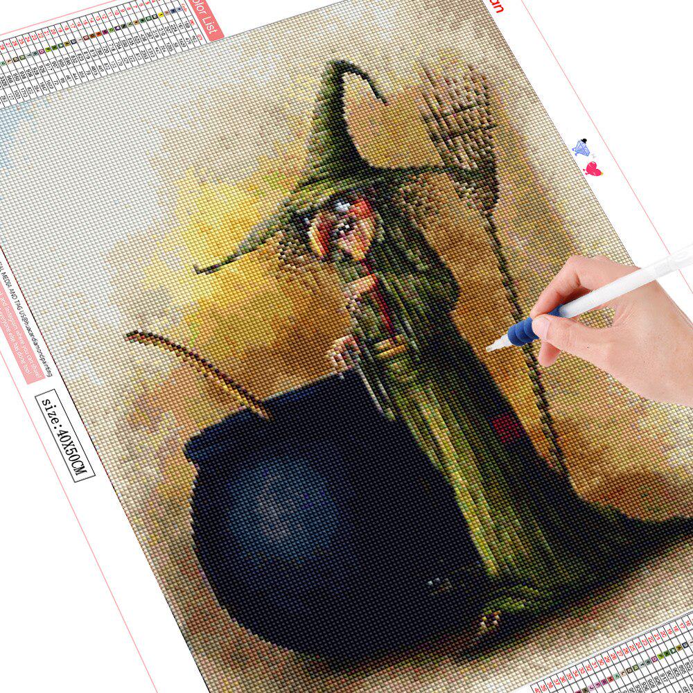 Diamond Embroidery Witch Paint With Diamonds Portrait DIY Halloween Diamond Painting
