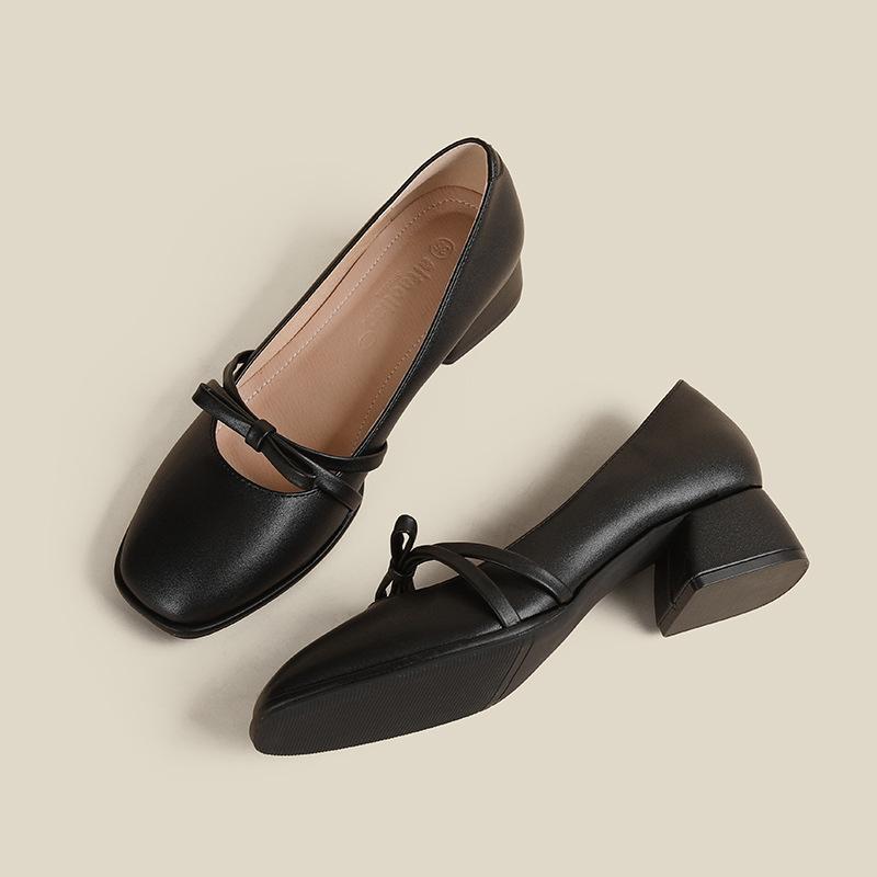 Leather Flat for Huizhou Women's Shoes Su Yinyin Same Single Shoes Women's Low Heel Spring New Mary Jane Shoes Women's