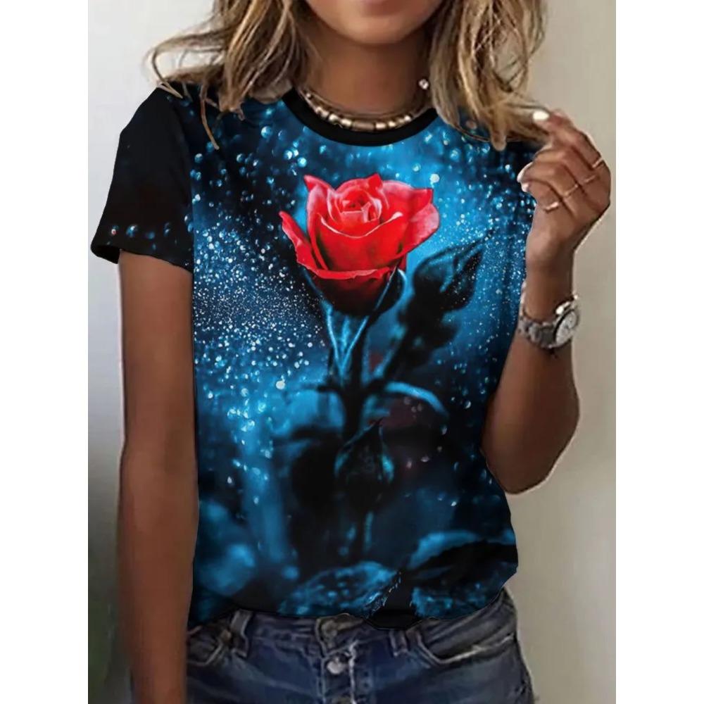 Женская летняя яркая футболка с принтом dazzling flowers, большого размера, свободная, повседневная, модная, удобная, мягкая, дышащая, с коротким рукавом