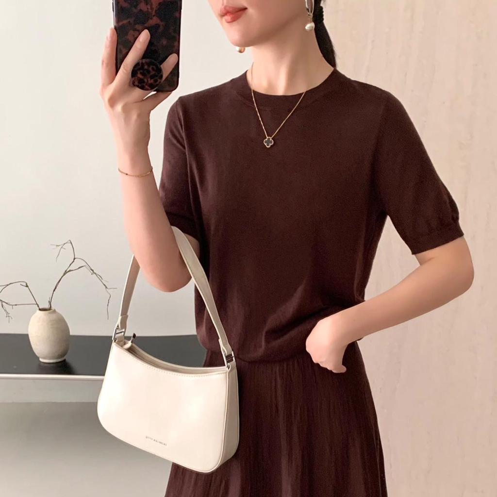 Women's 100% Wool Knit Pullover - Machine Washable, Round Neck, Short Sleeve, Solid Color