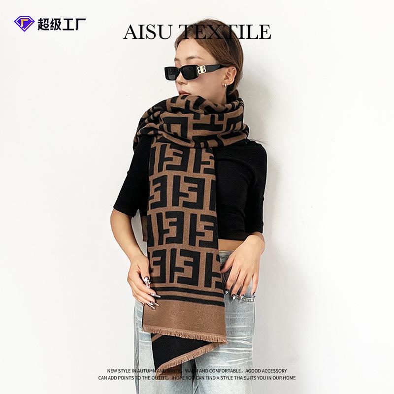 Fashion Scarf Women's Winter High Sense Autumn and Winter Wool Scarf Shawl ET Letter Air-conditioned Room Scarf