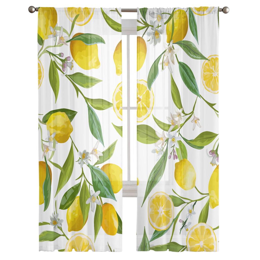 Фруктовые лимонно-желтые белые прозрачные шторы для гостиной, окна, тюлевые шторы для спальни, кухни, украшения дома, вуаль, шторы