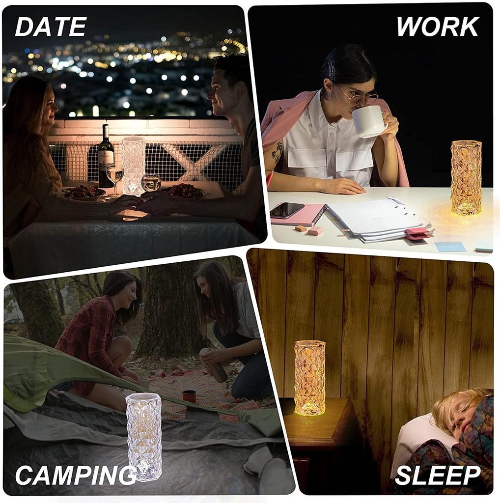 Amill Crystal Table Lamp 3/16 Colors Touch Remote Diamond Lamps Room Decor Atmosphere Bedside Night Light Desktop Projector Lights
