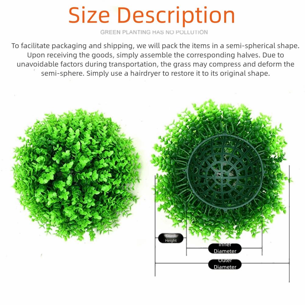 Multi-Size Artificial Green Grass Ball Green Purple Greenery Plants Ball Indoor Outdoor