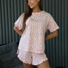 Модный свободный пижамный комплект с леопардовым принтом, удобный, с коротким рукавом, одежда для сна для женщин, шорты 2025