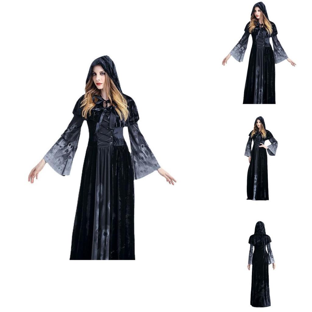 Стильное длинное платье вампира на Хэллоуин с облегающим кроем для ролевой игры ведьмы