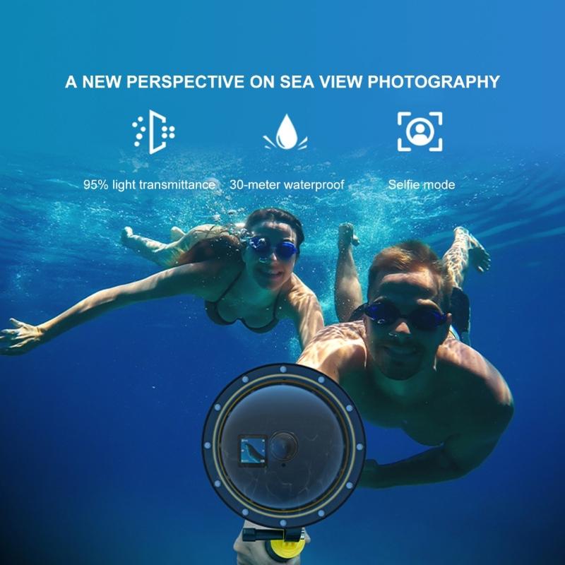 Подводный купольный порт с разделенным уровнем для камер Action5/4/3 Водонепроницаемый корпус с плавучей рукояткой Защита до 30 метров