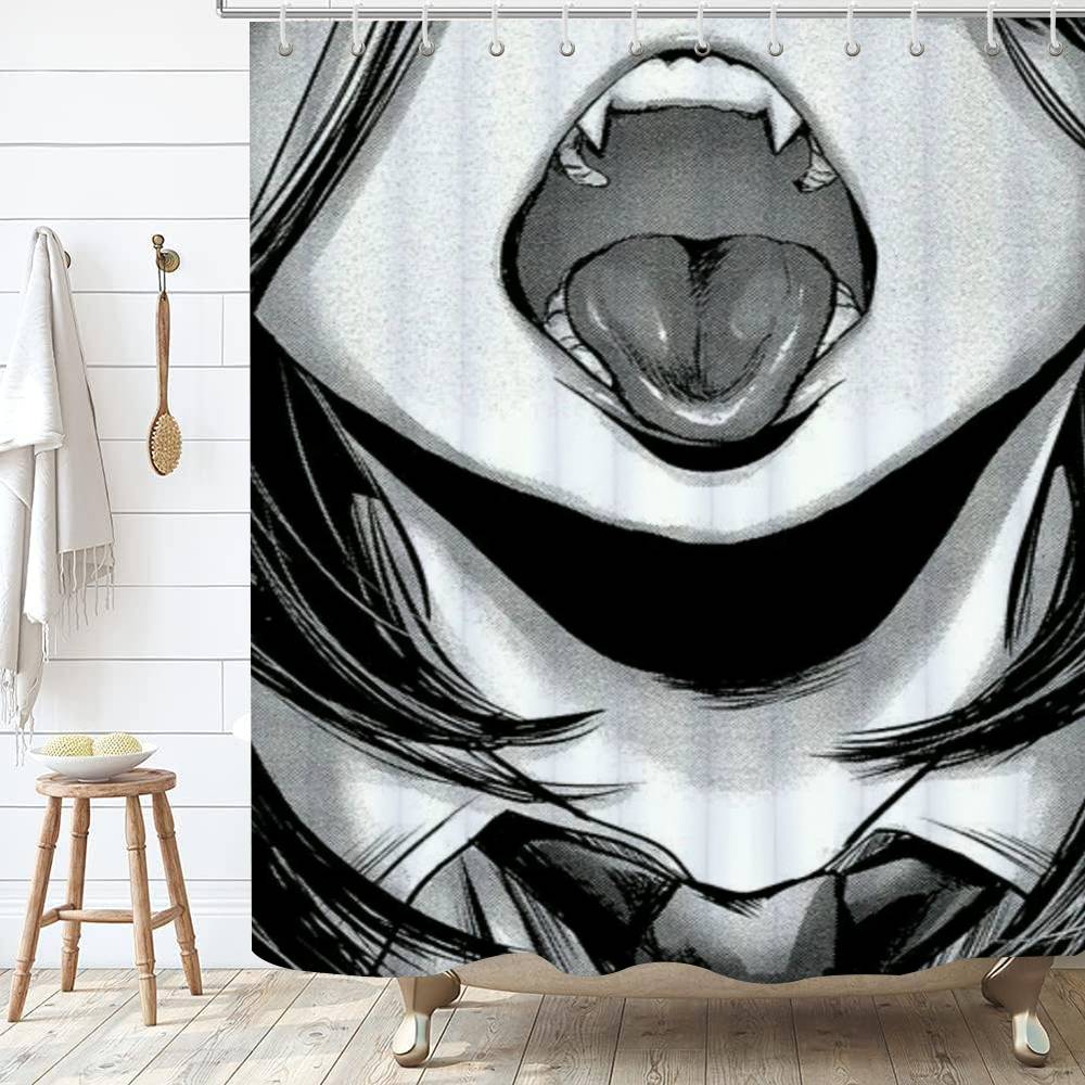 А-Ахегао М-Манга Девушка Занавеска для душа Пейзаж на открытом воздухе Летние каникулы Декор для ванной Праздничный Полиэстеровый Занавес для ванны с крючками