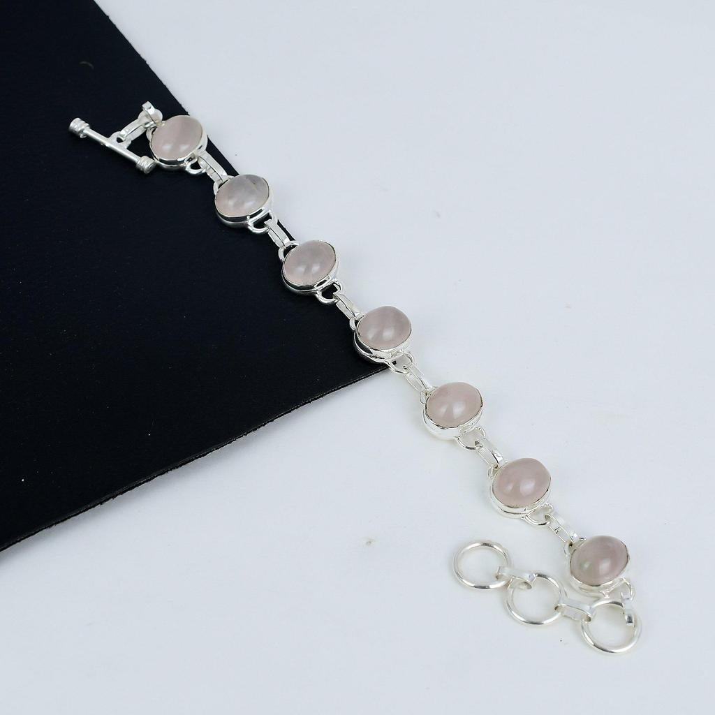 Удивительный браслет из розового кварца ручной работы из стерлингового серебра 925 пробы, браслет из розового кварца для жены, браслет унисекс, подарок на День матери