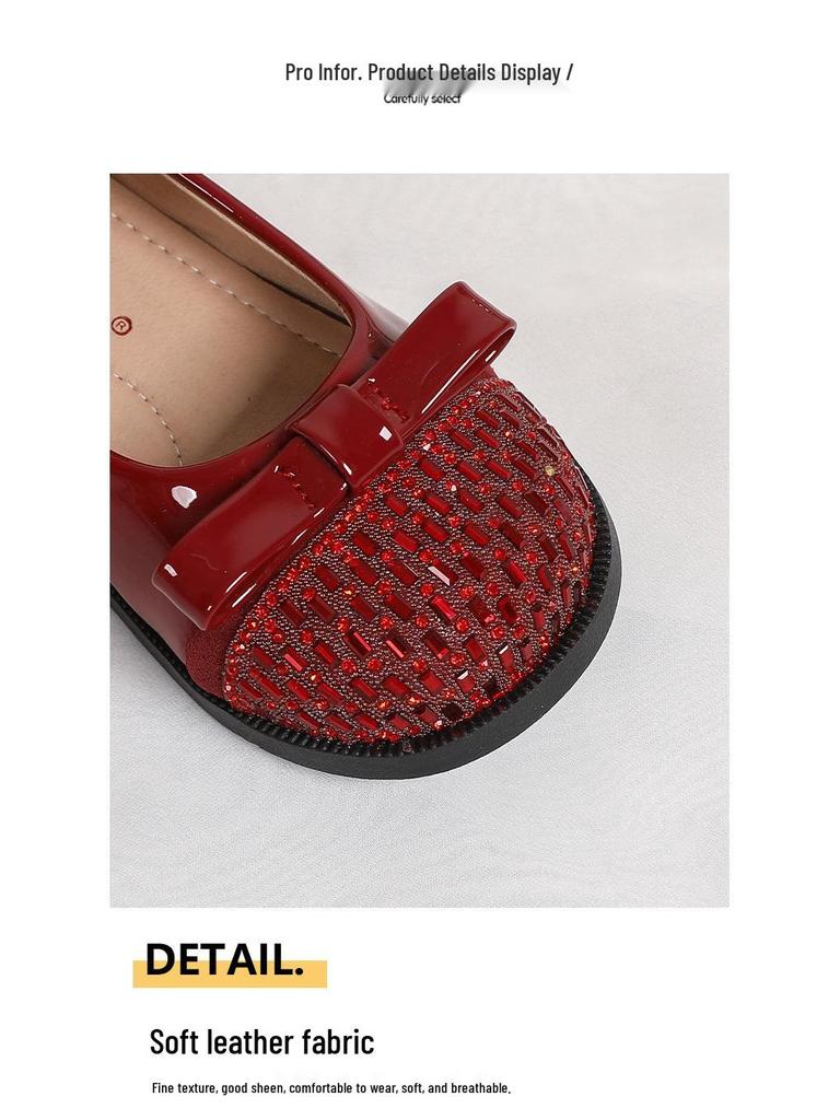 Весенние туфли для девочек Эльза Кристальная принцесса - Мягкая подошва Бант Кожа