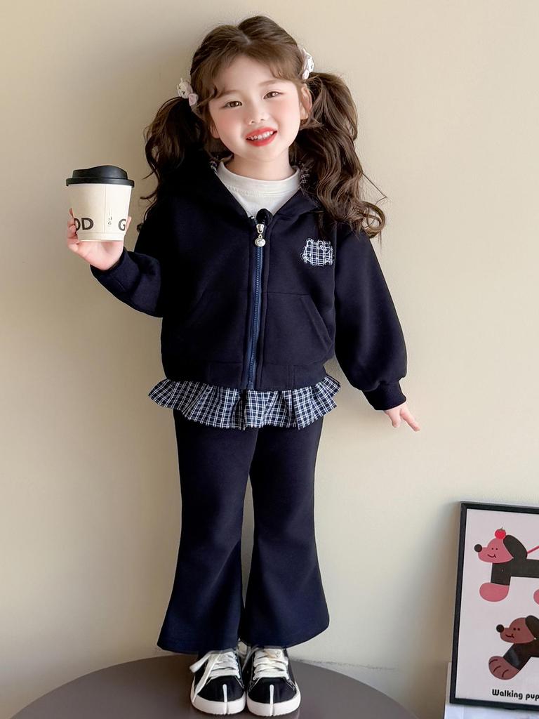 Autumn 2025 Girls' Fashionable Hooded Sweatshirt & Pants Set