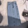 2022 Summer Women's High Waist Mid-Length Denim Skirt with Side Slit