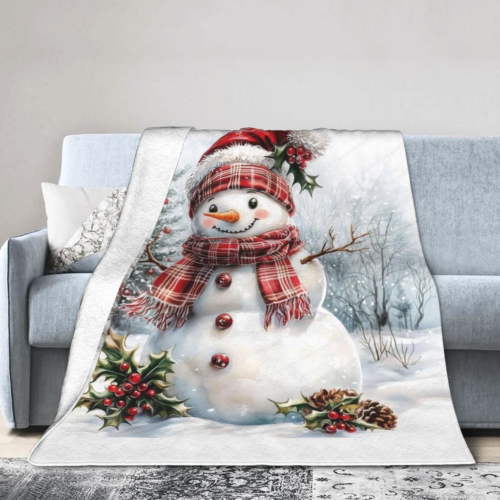 Christmas Snowman Plush Blanket Children Flannel Throw Blanket For Home Decor Warm Custom Quality Bedspread Gift
