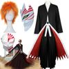 Anime Bleach Kurosaki Ichigo Cosplay Costume Samurai Black Cloak Robe Kimono Pants Sets Halloween Christmas Party Clothes
