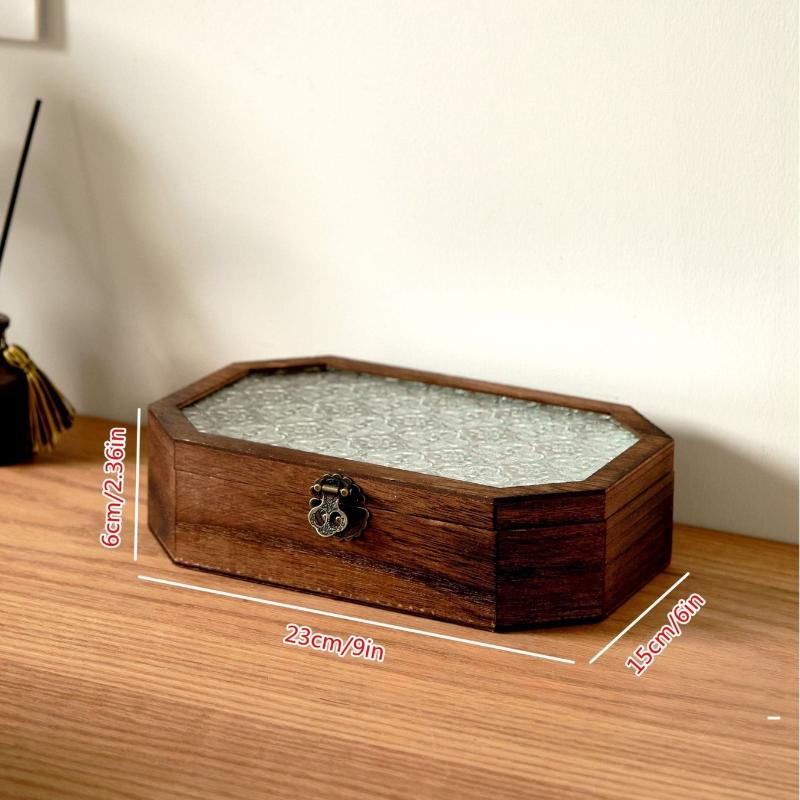 Wooden Jewellery Box Glass Flip Cover Necklaces Storage Boxes Bracelet Ring Organizer Box Large Capacity Storage Casket Jewelry