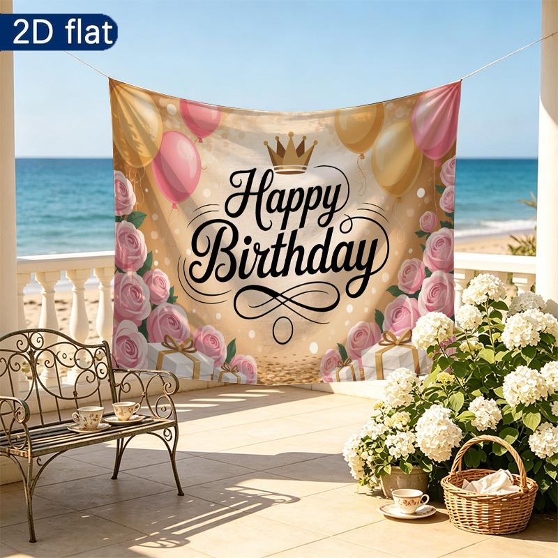 Pink Roses Birthday Party Backdrop, Polyester Banner for Wall Decor & Photo Booth