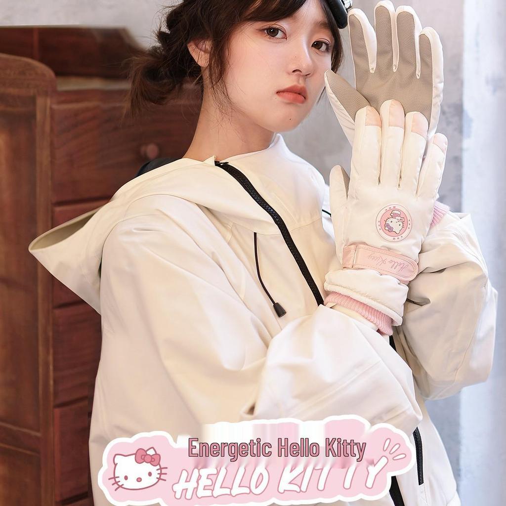 Sanrio Hello Kitty Women's Winter Ski Gloves - Thick Fleece, Warm Cotton, Touchscreen Compatible, Ideal for Riding & Cycling